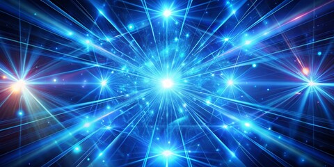 Fototapeta premium Cosmic Burst Blue Laser Lights and Stars, Abstract, Digital Art, Glow, Space, Lightshow, Futuristic