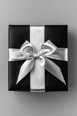 Elegant Black Gift Box with Silver Satin Ribbon for Luxurious Holiday Celebrations and Occasions