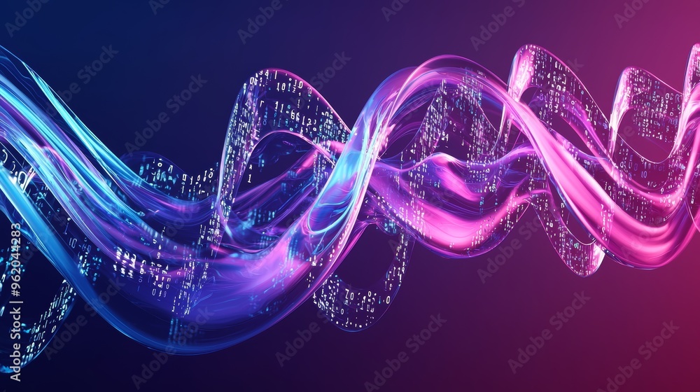Poster fluid metallic wave of numbers in gradient background design for modern digital art
