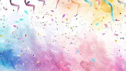 Obraz premium Abstract watercolor with confetti and streamers in vibrant pastel colors