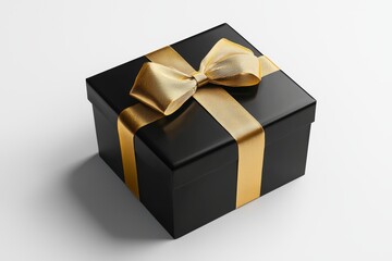 Obraz premium Elegant Black Gift Box with Gold Ribbon for Luxury Celebrations and Special Occasions