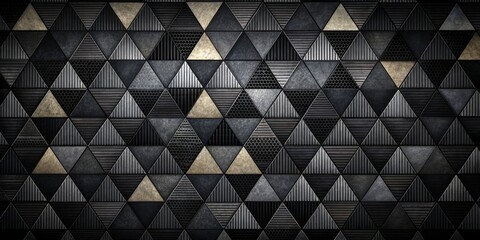 Obraz premium Geometric Black and Gold Triangles Mosaic, 3D, Pattern, Texture, Design