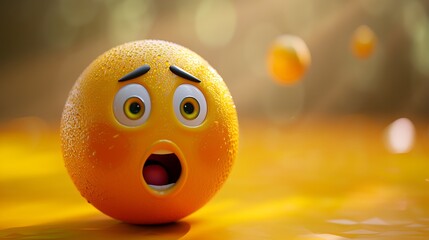 3D yellow emoji expressing surprise, wide eyes, open mouth, yellow gradient background