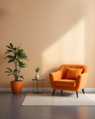 modern living room with orange sofa