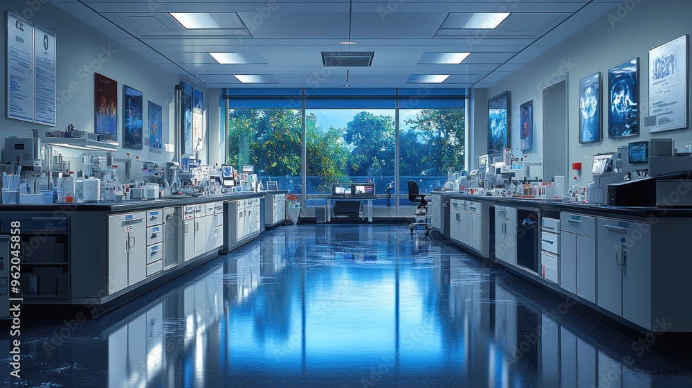 Poster empty laboratory with window view