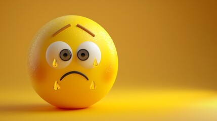 Fototapeta premium 3D yellow emoji feeling anxious, sweating, worried eyes, yellow gradient background