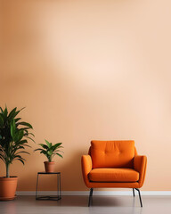 modern living room with orange sofa
