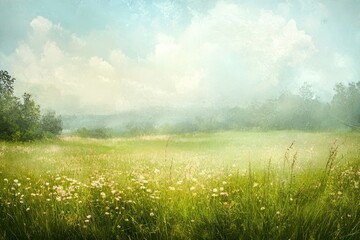 A Sunlit Meadow with a Soft, Hazy Sky
