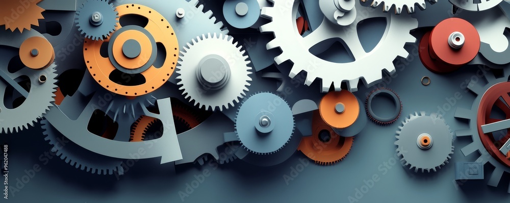 Poster a vibrant collection of colorful gears showcasing intricate mechanical design and engineering artist