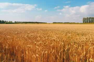 Naklejka premium Golden Wheat Field Under Clear Blue Sky
