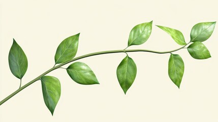 Obraz premium A vibrant green leaf branch showcasing fresh foliage against a light background, perfect for nature-themed designs.