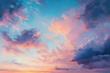 Abstract Oil Painting of a Pink and Blue Sunset Sky