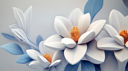 Fototapeta premium Beautiful white flowers with blue leaves, creating a serene and elegant visual perfect for nature-themed projects.