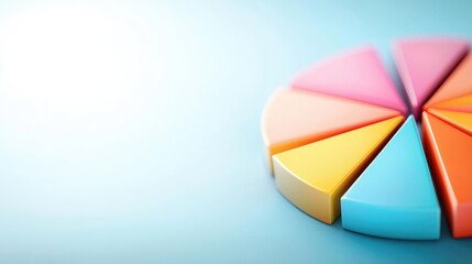 Obraz premium Colorful pie chart segment on a soft gradient background, ideal for illustrating data visualization and analytical concepts.