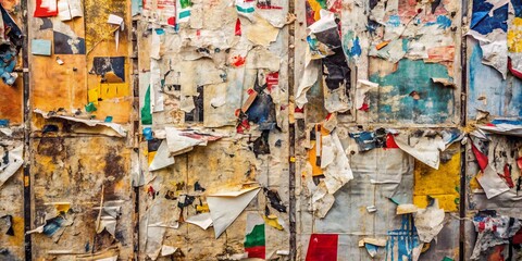 Fototapeta premium Urban Layers A Tapestry of Worn Posters, Abstract Composition, Close-up View, Urban Art, Street Art, Texture