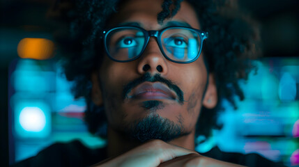 Indian Man Programmer Standing Front Screen