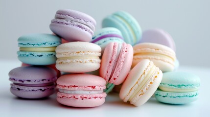 Fototapeta premium Delightful Pastel Macarons Stack in Soft Hues