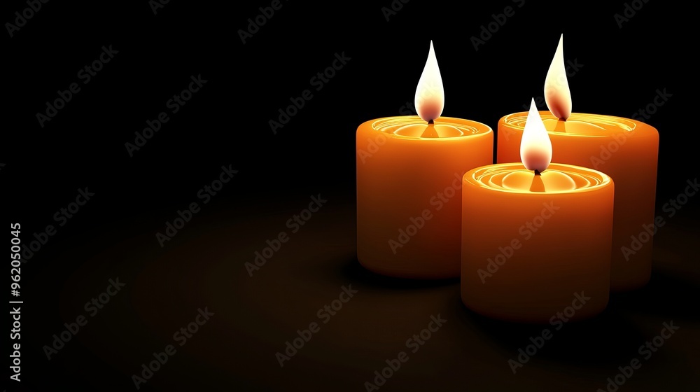 Poster three lit orange candles glow softly in a dark setting, creating a warm and inviting atmosphere perf