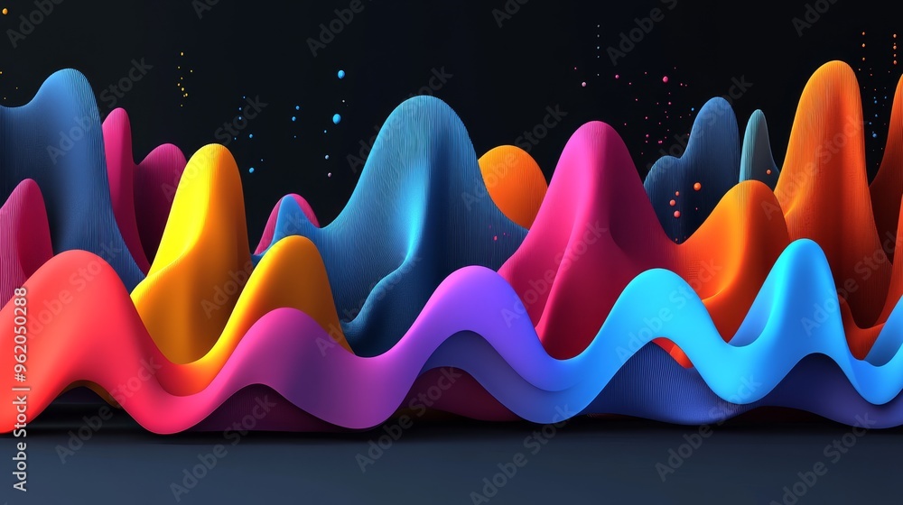 Poster vibrant wave patterns in bold colors create a dynamic background, ideal for creative projects and di