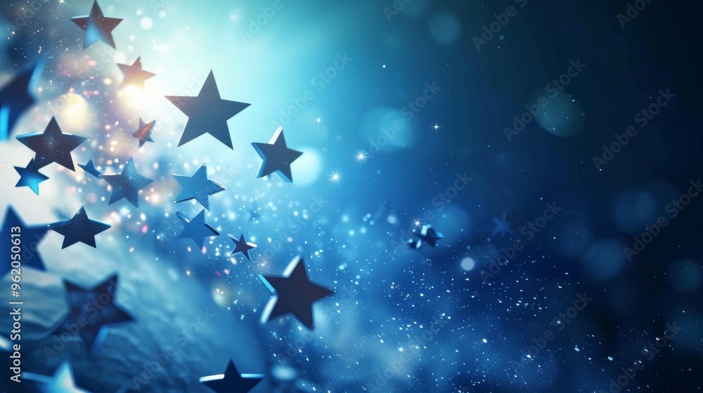 Poster a mesmerizing abstract image of stars floating through a cosmic background, with a dreamy bokeh effe