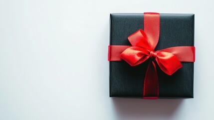 Elegant Gift Box with Red Ribbon on White Background, Ideal for Celebrations and Special Occasions