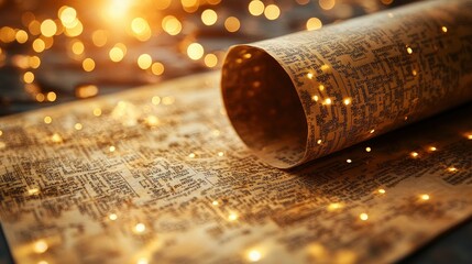 Magic and Mystery A Rolled Up Manuscript with Sparkling Lights