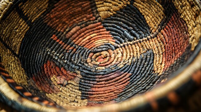 8. Woven basket with intricate patterns and textures