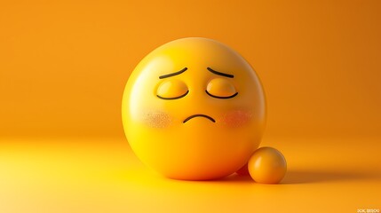 Fototapeta premium 3D yellow emoji feeling shy, closed eyes, blushing, yellow gradient