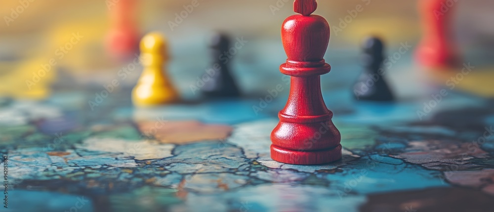 Aufkleber a strategic chess game board with red and black chess pieces showcases the decision making processes