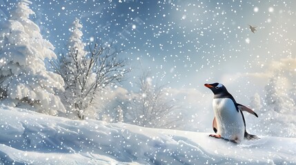 Fototapeta premium Penguin in a Winter Wonderland