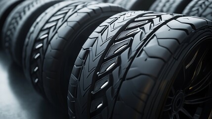 Closeup of a Row of Black Tires