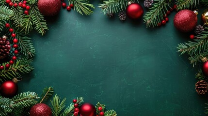 A green background with red and green Christmas decorations