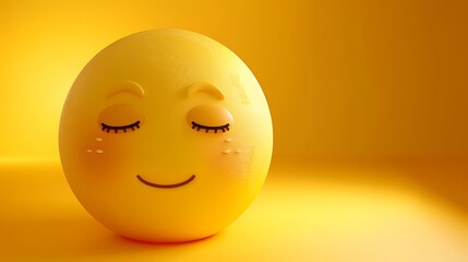 Fototapeta premium 3D yellow emoji showing embarrassment, blushing, closed eyes, yellow gradient