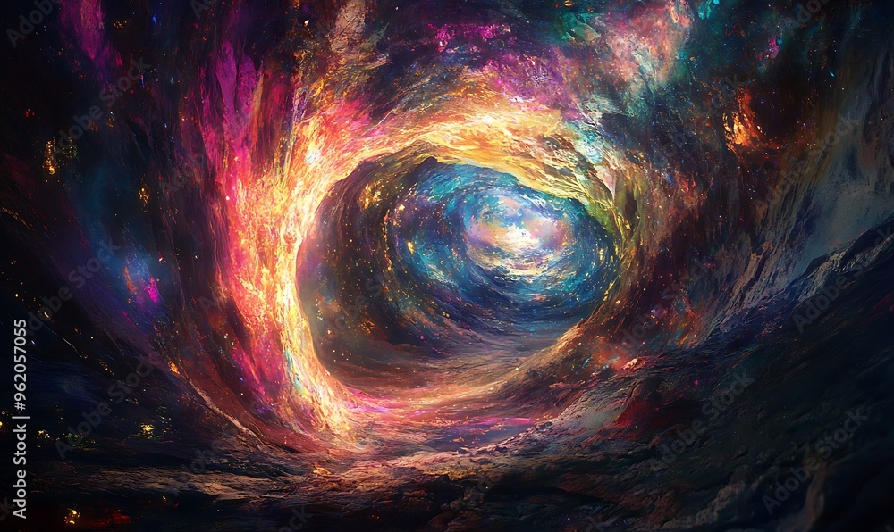 Poster abstract cosmic vortex with vivid colors and swirling patterns