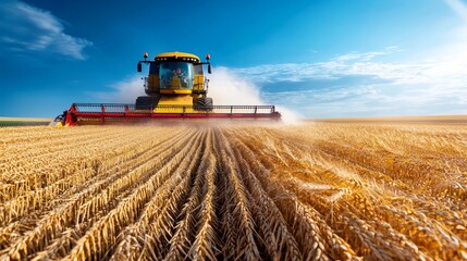 Obraz premium A modern combine harvester at work in a vast field, with precision GPS technology guiding it