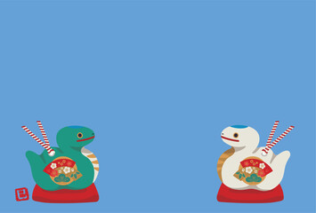 2025年の年賀状デザイン　巳年　土鈴イラスト
