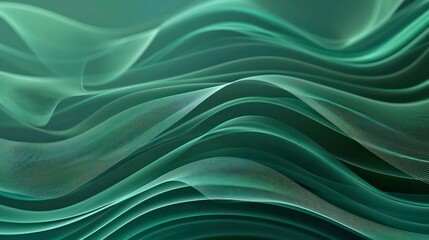 Obraz premium Abstract green waves with a mesh pattern, dark background.
