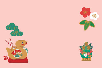 2025年の年賀状デザイン　巳年　土鈴イラスト
