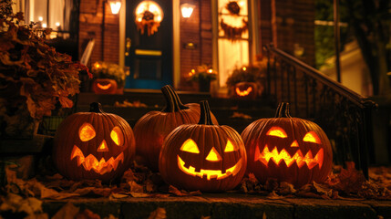 Halloween pumpkins decorations and party supplies with lanterns, candles for a memorable celebration.Halloween is celebrated on October 31st with costumes, trick-or-treating, and spooky decorations