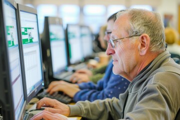 Adult Learner Engaged in Advanced Excel Workshop in a Tech-Savvy Education Environment