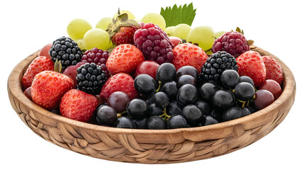 Fresh Mixed Berries and Grapes in a Woven Basket 