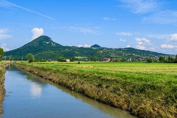 Aerial view of Colli Euganei (Euganean hills) in Padua province, Veneto region, Italy.