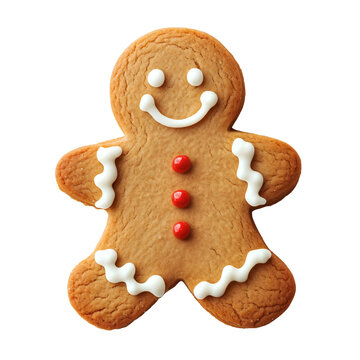 Christmas gingerbread man cookie isolated on transparent background