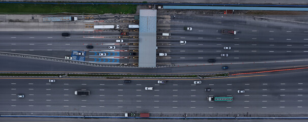 Aerial view of Highway an important infrastructure, expressway road . smart modern motorway , Toll...