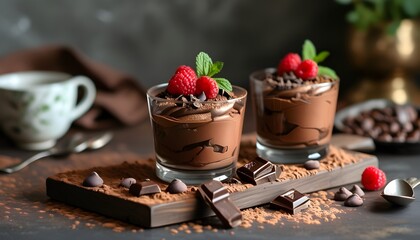 decadent chocolate mousse topped with rich chocolate shavings