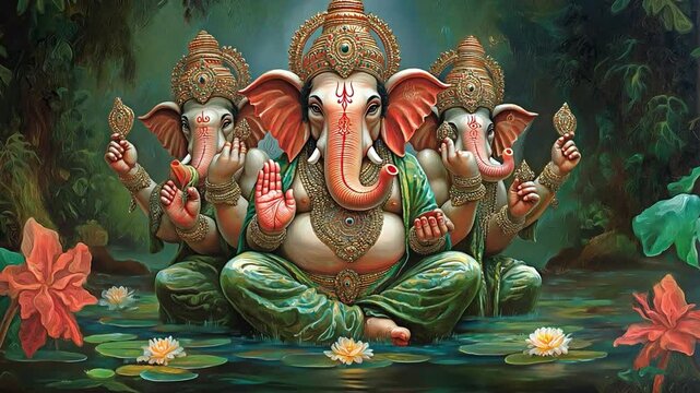 digital art featuring Lord Ganesha, showcasing his divine presence in multiple forms. 