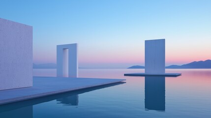 Naklejka premium Symmetry in Minimalist Public Monuments and Art Installations, Discuss how symmetry is used in the design of minimalist public monuments and art installations.
