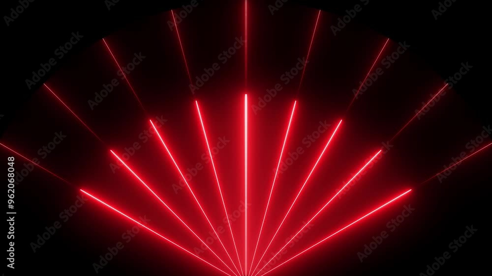 Poster abstract red color neon glowing lights animated on a dark background. abstraction neon lines moving 