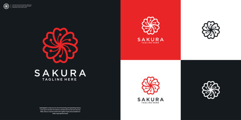 Sakura logo vector illustration, Japanese flower cherry blossom logo design © pardiJP