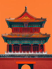 Fototapeta premium Minimalist flat Oriental traditional ancient building